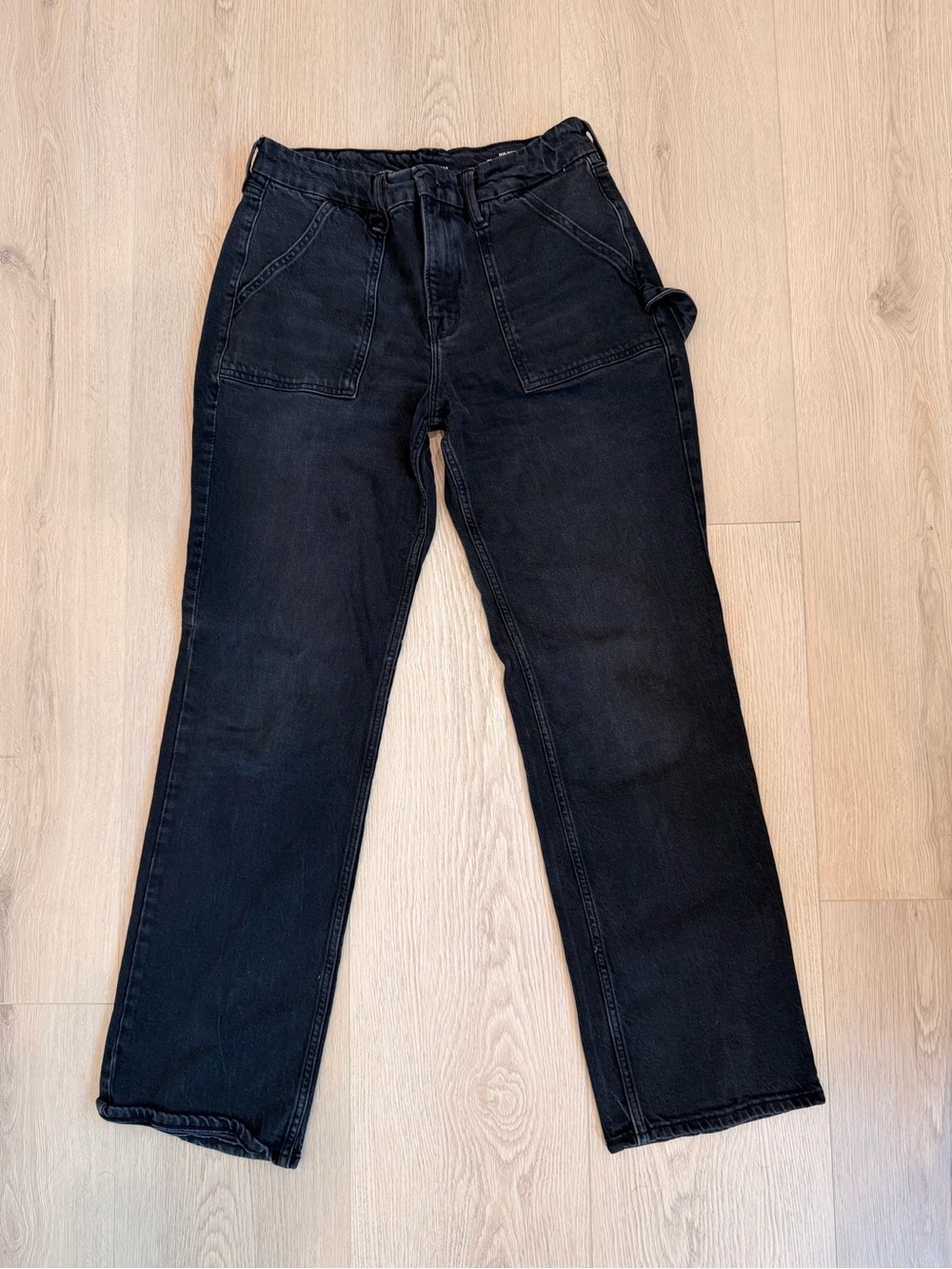 Good American Black Relaxed Mid Rise Good Icon Straight Jeans